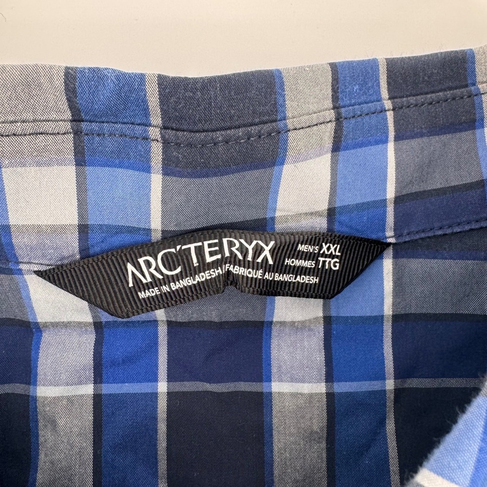 Arc'teryx Button Down Shirt Mens XXL Blue Plaid Short Sleeve Cotton Blend 8897 - Picture 4 of 8